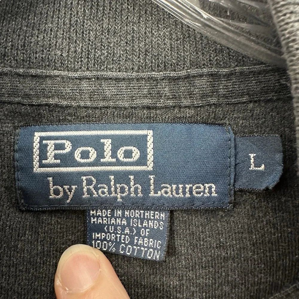 Polo Ralph Lauren Mock Neck 1/4 Zip Sweater Gray 100% Cotton Preppy Men's‎ Large
